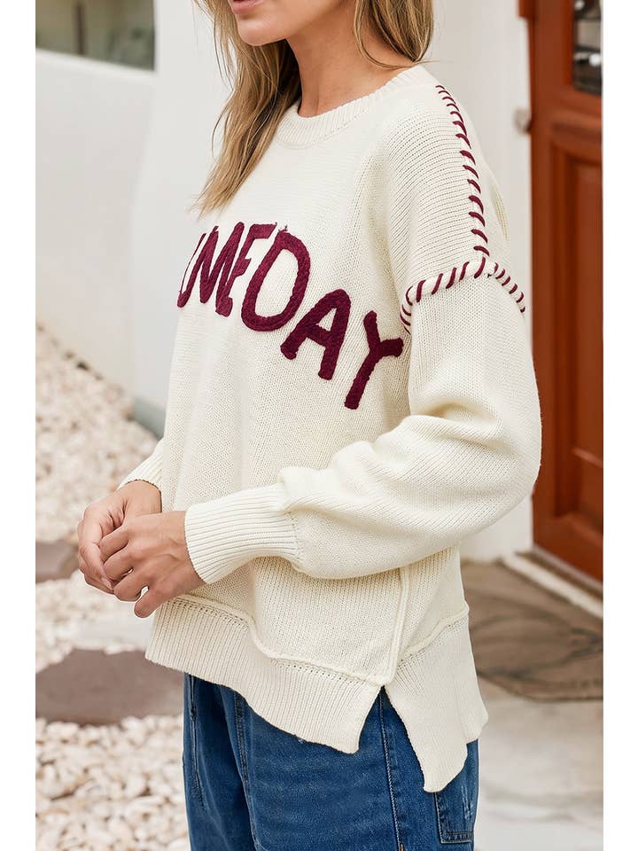 Ldc Game Day Round Neck Long Sleeve Casual Pullover Sweater