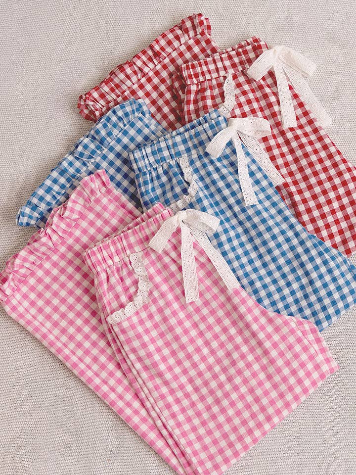 Ruffled Bottom Detail Check Gingham Lace Trim Pant