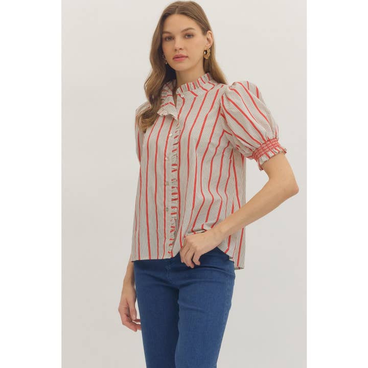 Striped Short Puff Sleeve Top