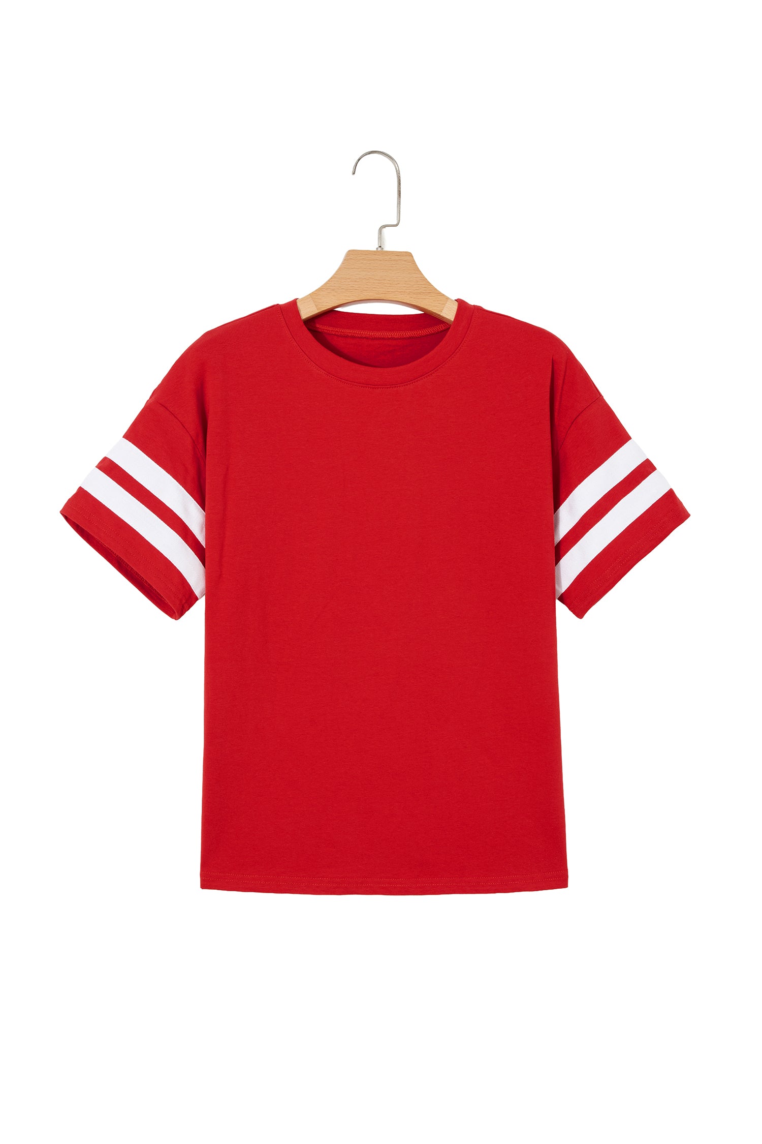 Fiery Red Varsity Striped Short Sleeve Crew Neck T Shirt