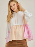 TR2181-01T French Terry Knit and Stripe Mixed Hoodie Top