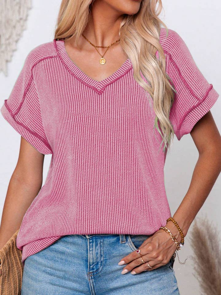 Women’S Fashion Colorblock Twist V-Neck Tee