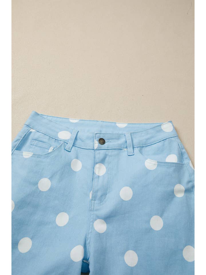PRETTY BASH Polka Dot Denim Raw Hem Jeans