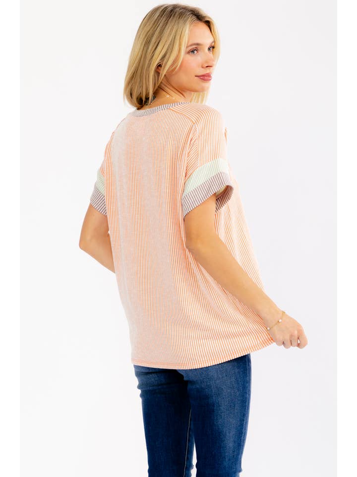 Rib Color Black Short Sleeve Top T6374