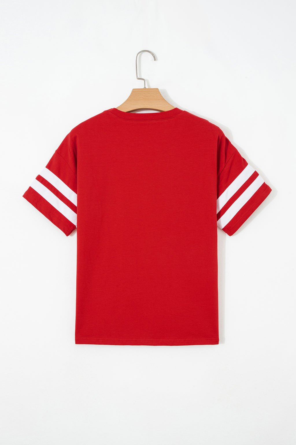 Fiery Red Varsity Striped Short Sleeve Crew Neck T Shirt
