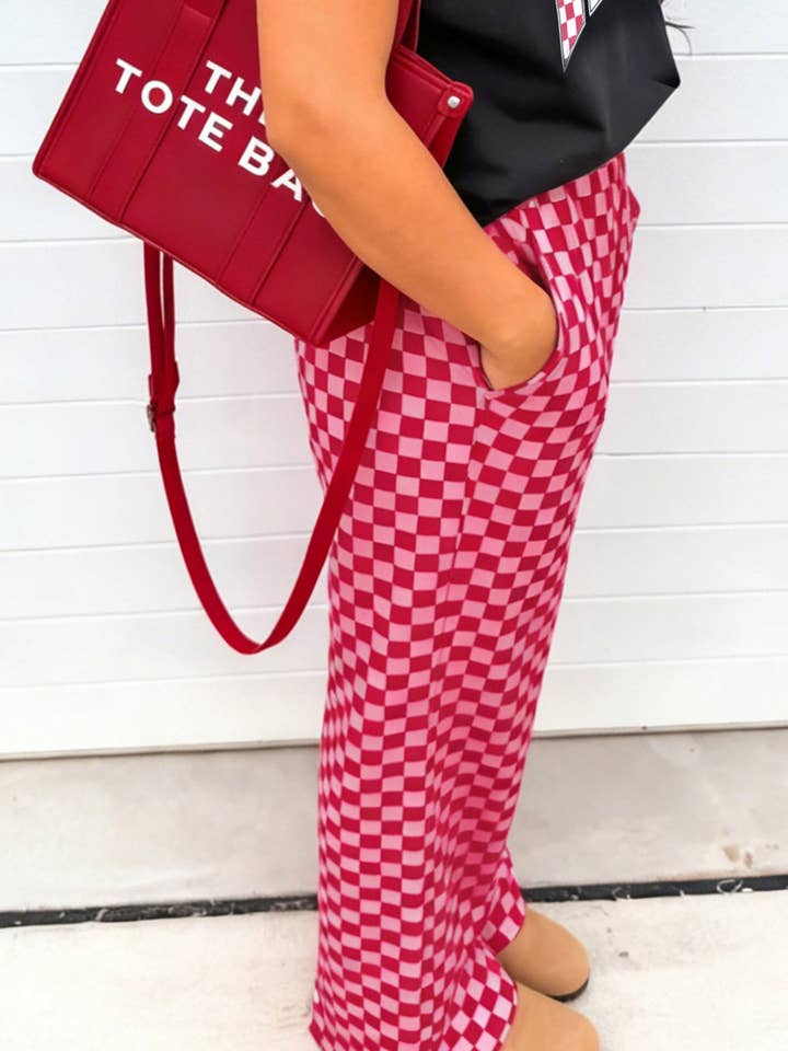 Rose Elastic Waist Plaid Full-Length Shift Pants