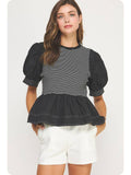 Poplin Contrast Striped Knit Top