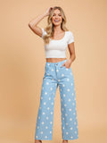 PRETTY BASH Polka Dot Denim Raw Hem Jeans