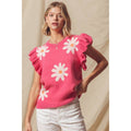 Daisy Flower Sweater Top with Flutter Sleeves