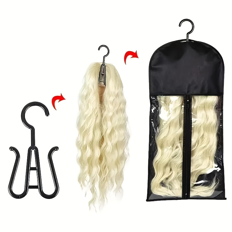3pcs Set, Wig Dust Bag Set, Including 1 60Cm Long Storage Bag And 2 Large Hooks, Suitable for Wig Storage And Wig Dust Prevention, Portable Wig Protective Cover, Essential for Outings