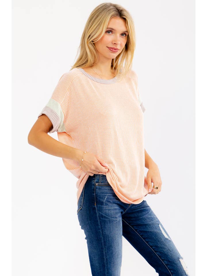 Rib Color Black Short Sleeve Top T6374