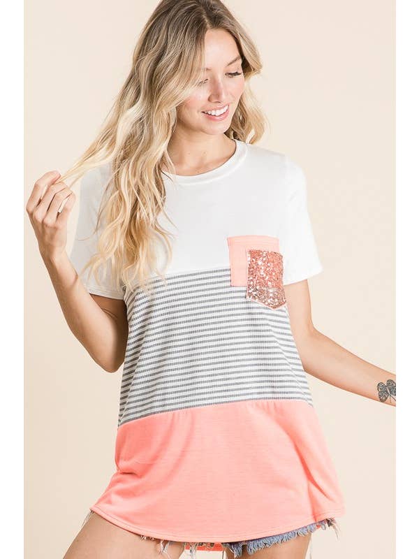 LMT1581-S-Crew Love Colorblock Crew-Neck T Shirt