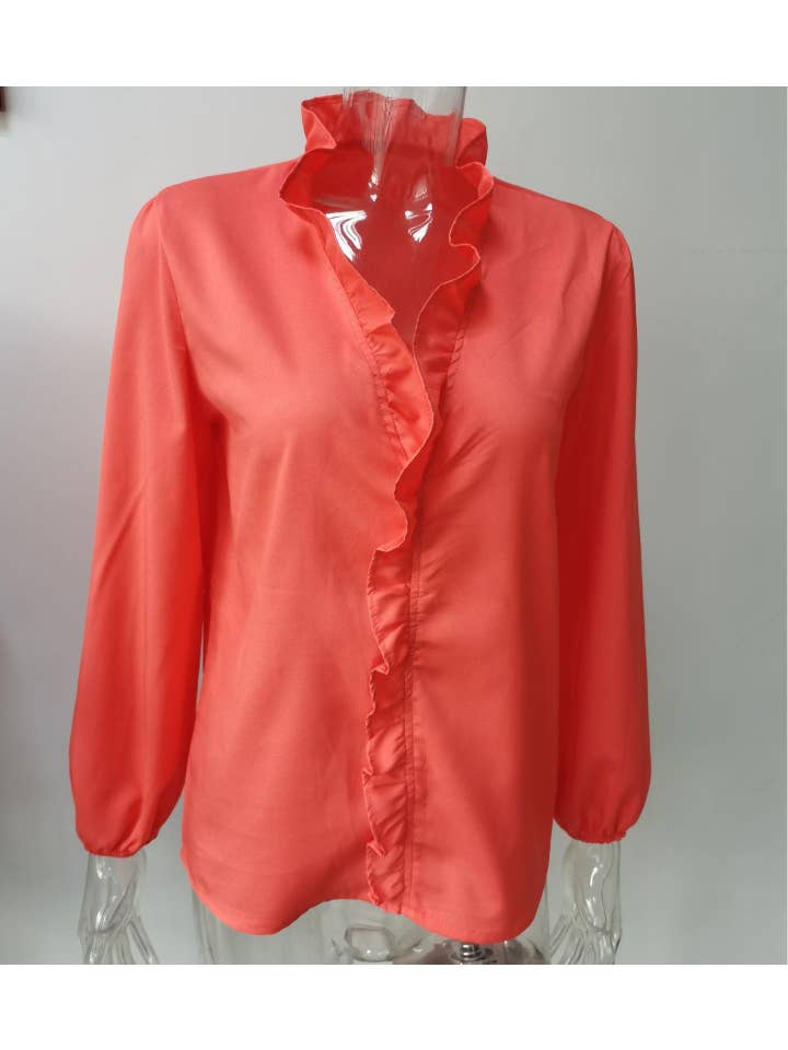 Long-Sleeved Ruffled Blouse Shirt