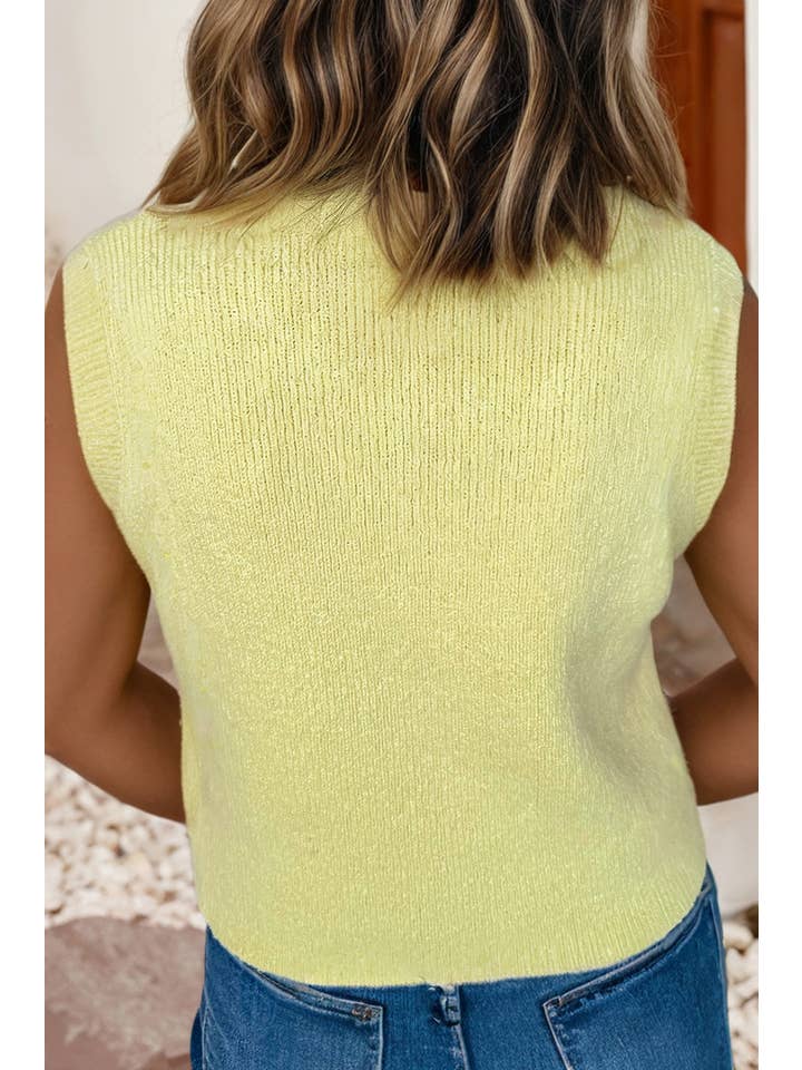 Ldc Solid Color Sleeveless Knit Button Pocketed Sweater