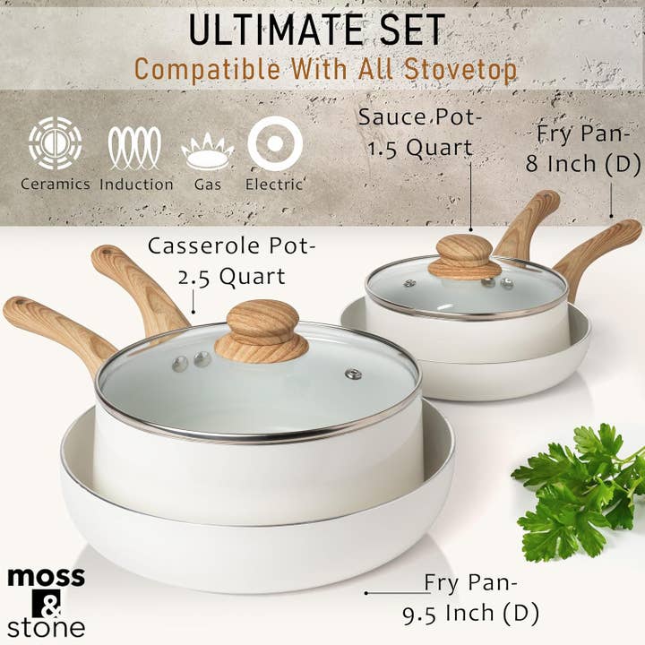 6 Piece Nonstick Cookware Set, Pots and Pans Set Non Stick with Glass Lid, Induction Cookware, Stay-Cool Handles, Ptfe/Pfoa