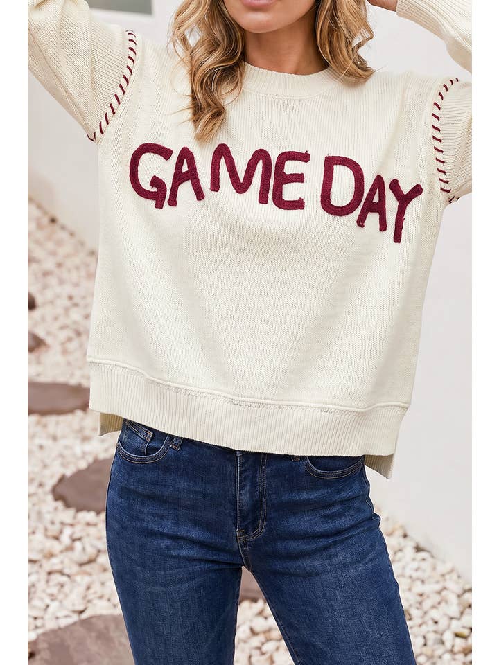 Ldc Game Day Round Neck Long Sleeve Casual Pullover Sweater