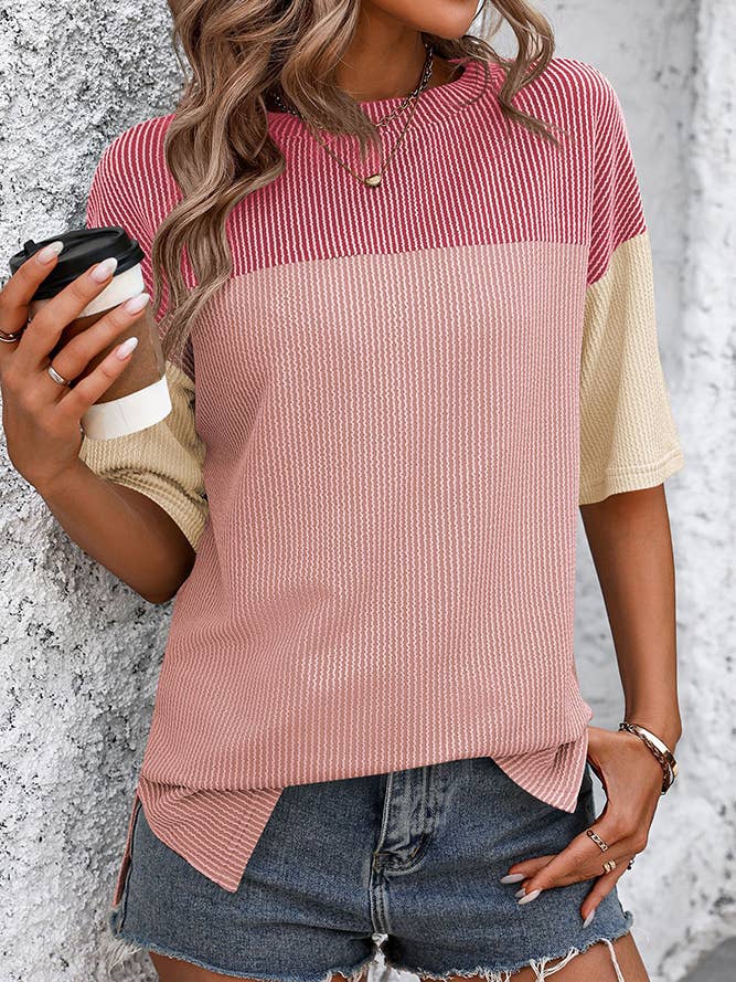 Summer Colorblock Splicing Ribbed Knitting Top MD119