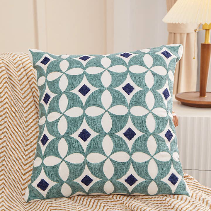 Minimalist Geometric Embroidered Cotton Throw Pillow