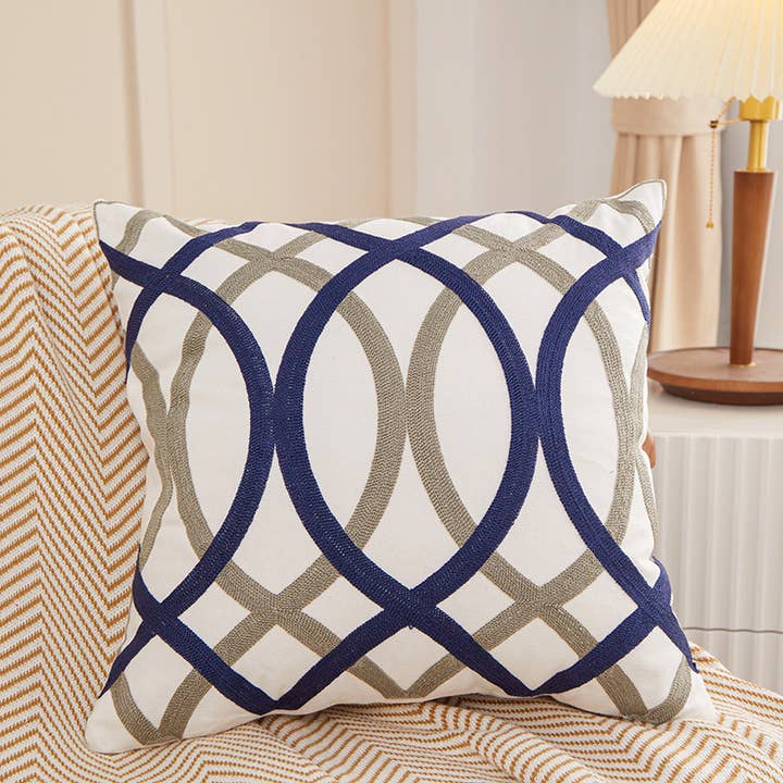 Minimalist Geometric Embroidered Cotton Throw Pillow