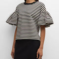Crew Neck Loose Striped Bell Short Sleeve Top
