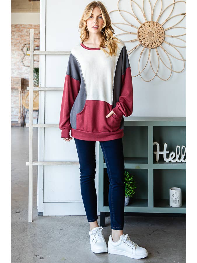 [Plus Size] Color Block Drop Shoulder Sweatshirt T5345XL