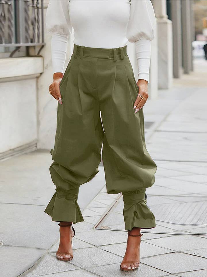 Ruffle Cuff Suit Pants Elegant Tapered Trousers