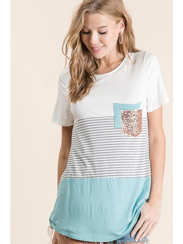 LMT1581-Crew Love Colorblock Crew-Neck T Shirt