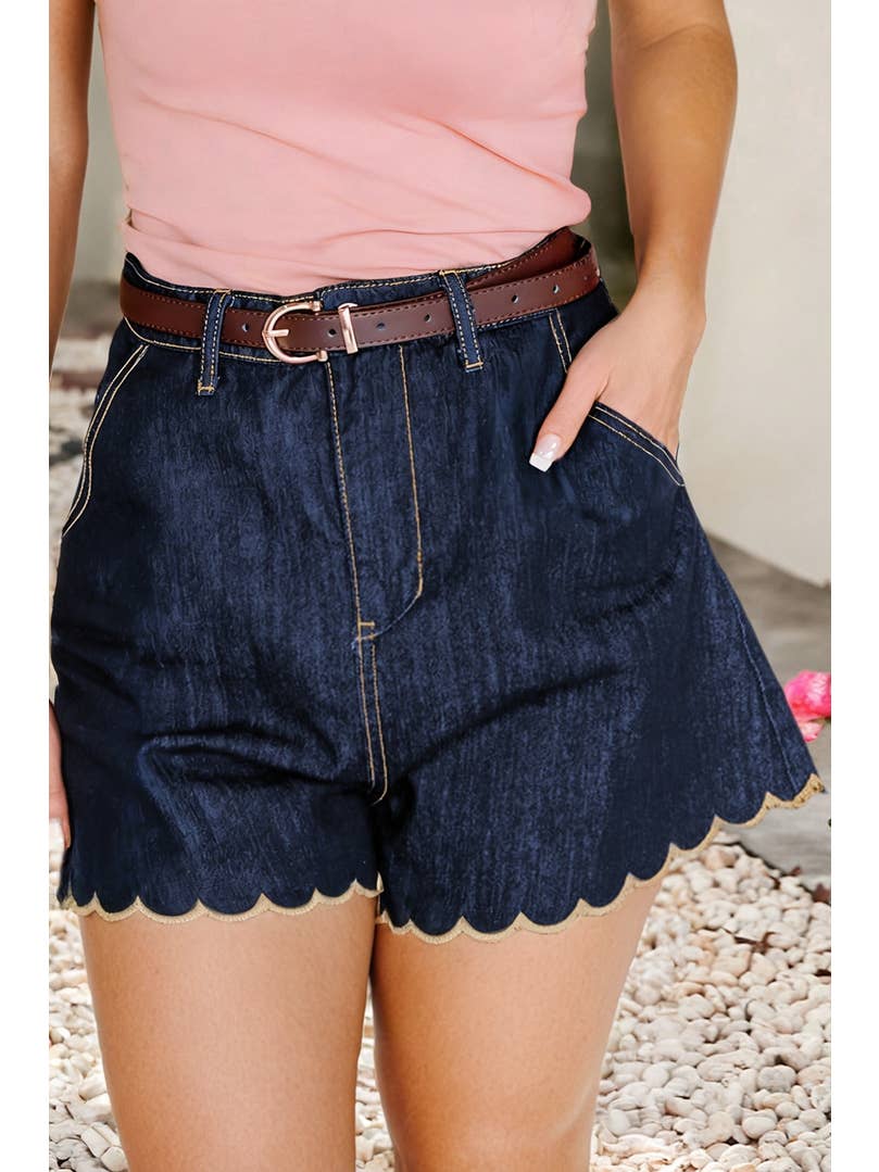 Ldc Embroidered Scalloped Trim Relaxed Denim Shorts