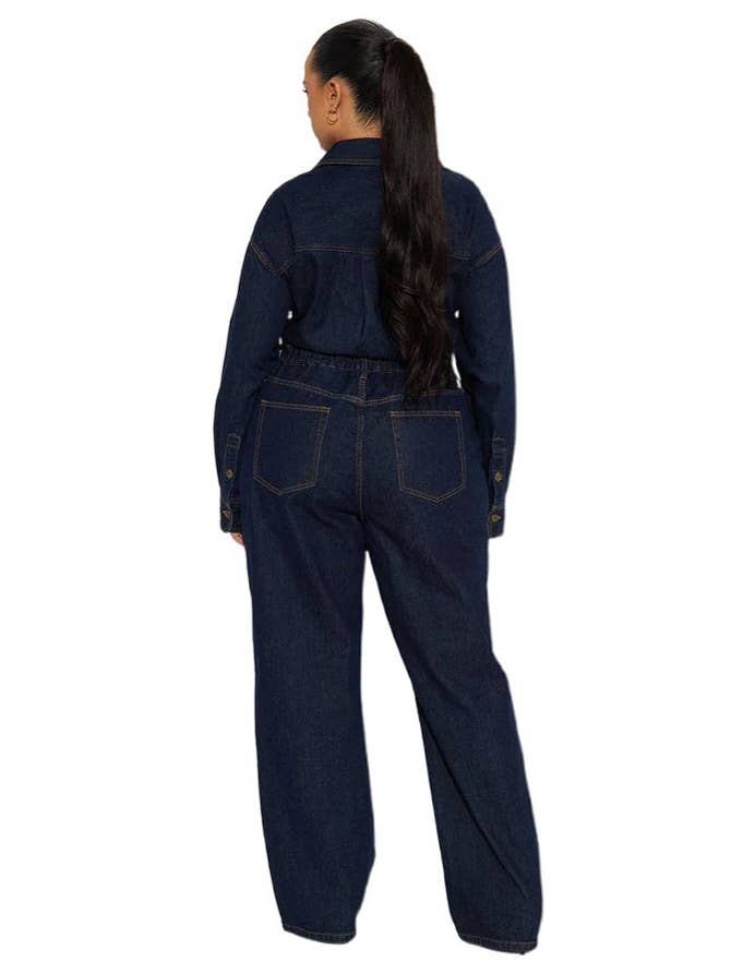 Women Fashion Denim Long Sleeves Jumpsuit