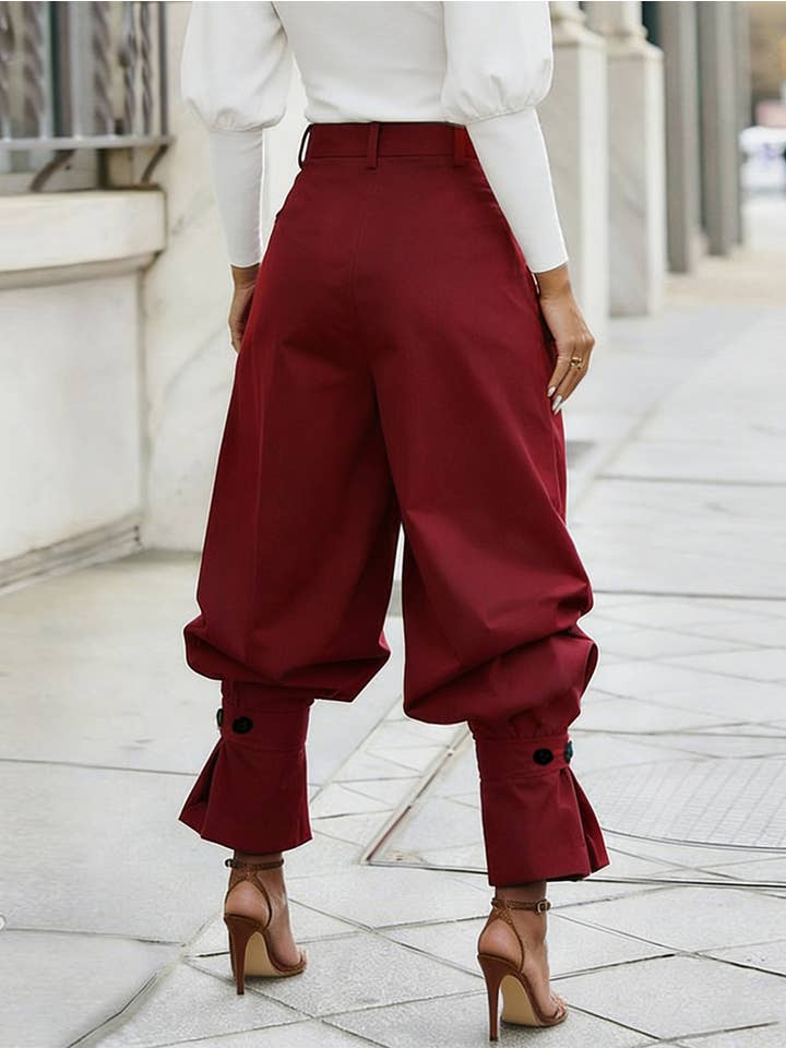 Ruffle Cuff Suit Pants Elegant Tapered Trousers