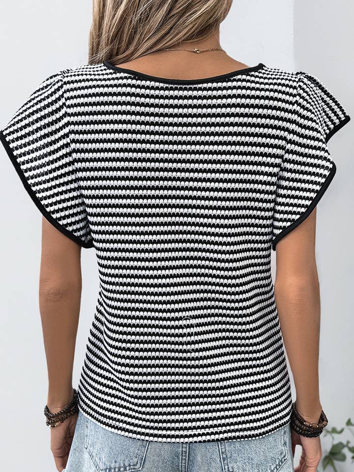 Stripe Flutter Sleeve Casual Tee