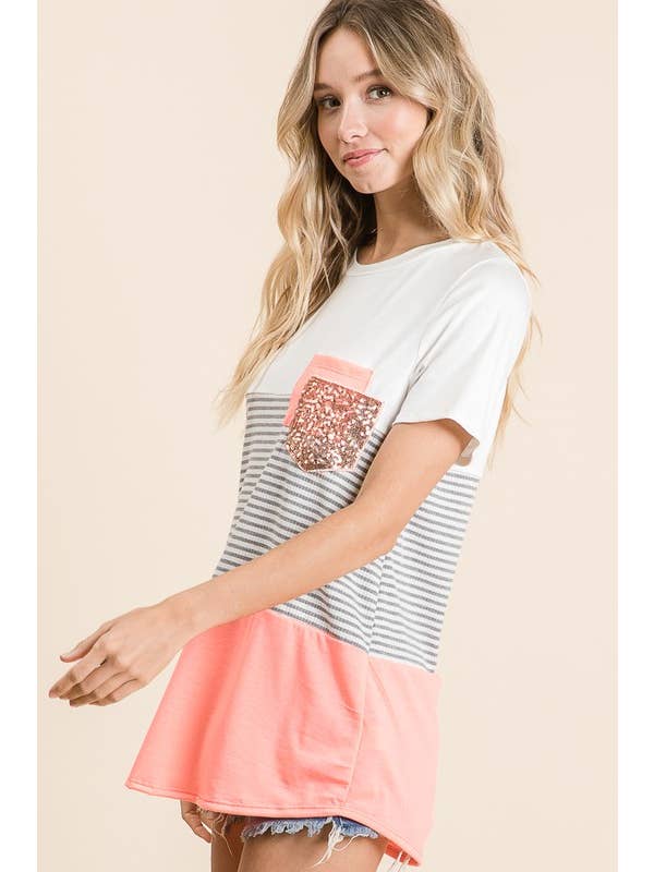 LMT1581-S-Crew Love Colorblock Crew-Neck T Shirt