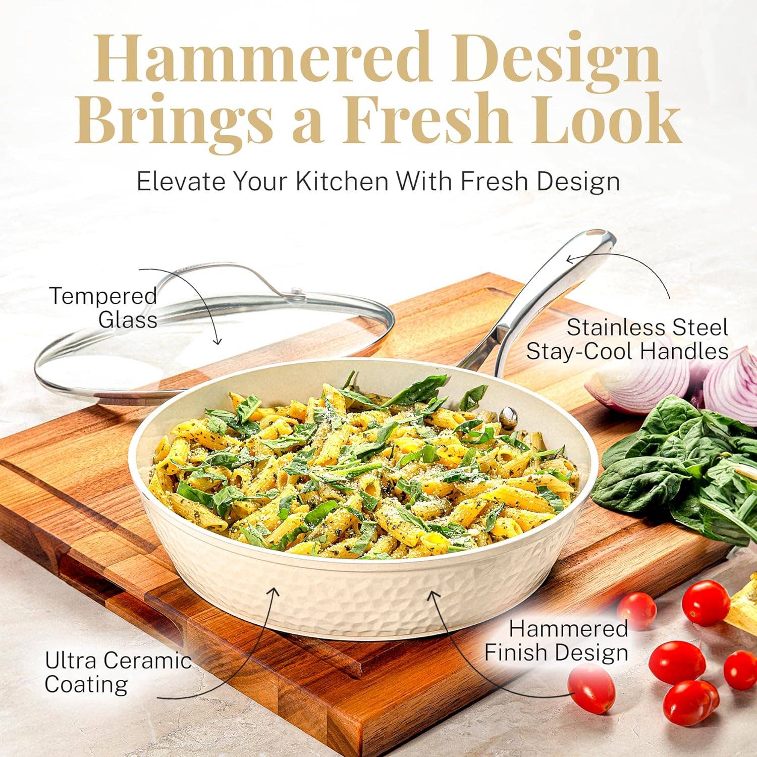Gotham Steel Hammered Cream 15 Piece Cookware Set + Bakeware