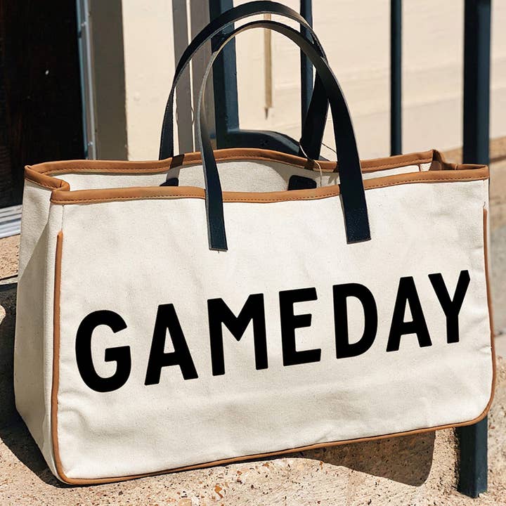 Ldc Contrast Handle Leather Trim Canvas Gameday Tote Bag