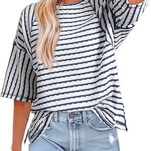 2026 Women Striped Color Block Short Sleeve T-Shirt