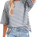 2026 Women Striped Color Block Short Sleeve T-Shirt