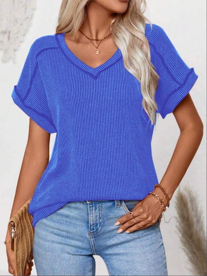 Women’S Fashion Colorblock Twist V-Neck Tee