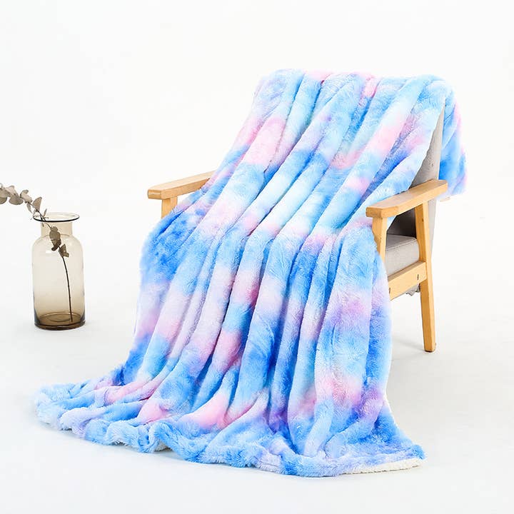 Tie Dye Fluffy Faux Fur Shaggy Soft Sofa Throw Blanket