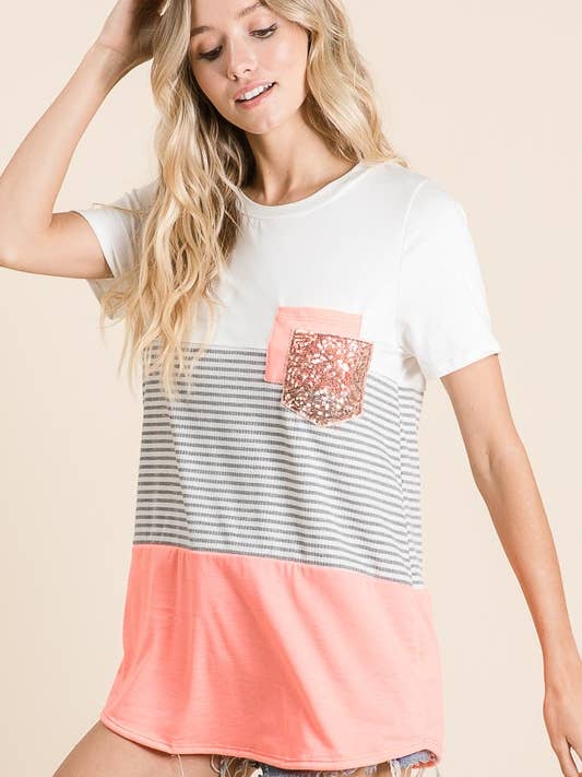 LMT1581-S-Crew Love Colorblock Crew-Neck T Shirt