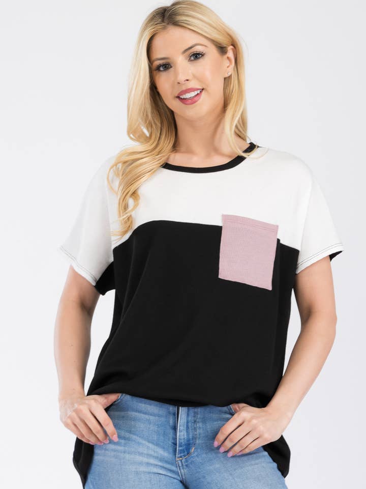 Plus Size Color Block Top with Dolman Sleeves -CT43847-PL