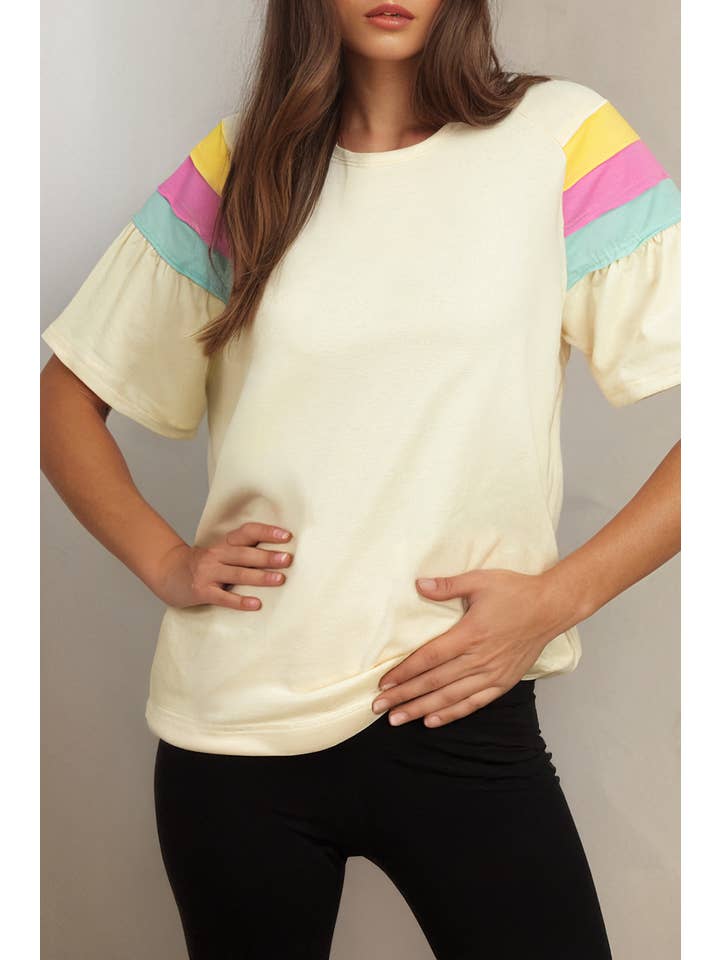 Colorblock Short Sleeve Round Neck T-Shirt