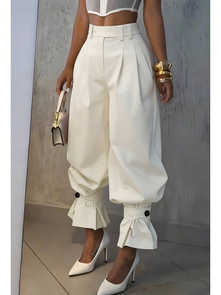 Ruffle Cuff Suit Pants Elegant Tapered Trousers
