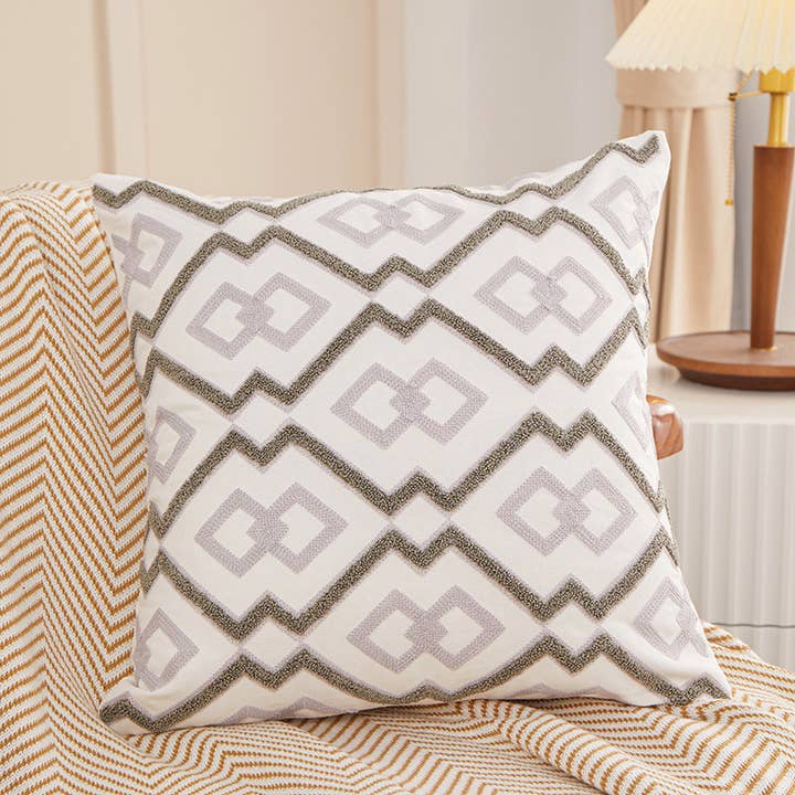 Minimalist Geometric Embroidered Cotton Throw Pillow