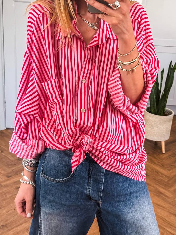 Ldc Striped Shirtcolla Shift Long Sleeve Button Shirt