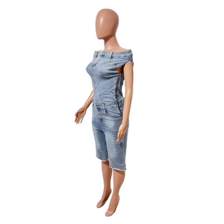 Women Fashion Denim Romper