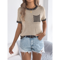 Color-Block Striped Pocket Short Sleeve Knit Top BJS291