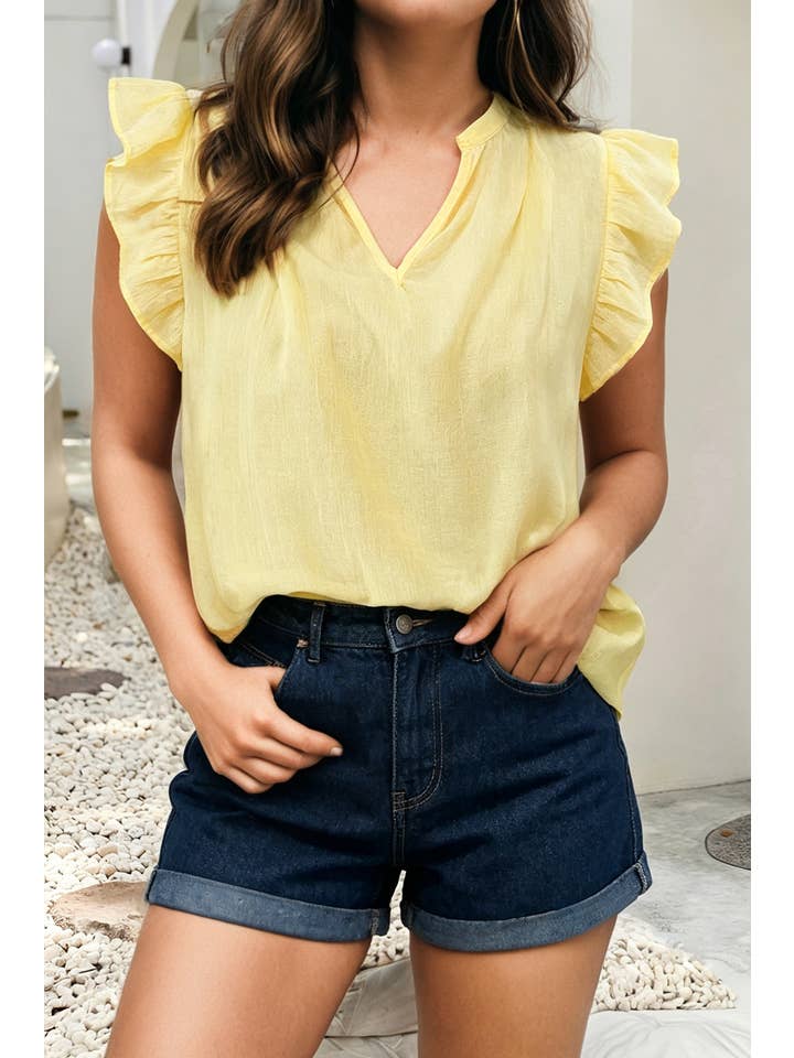 Ldc Solid Ruffle Sleeveless Blouse