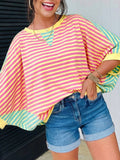 Striped Oversized T Shirt Colorblock Casual Loose Top