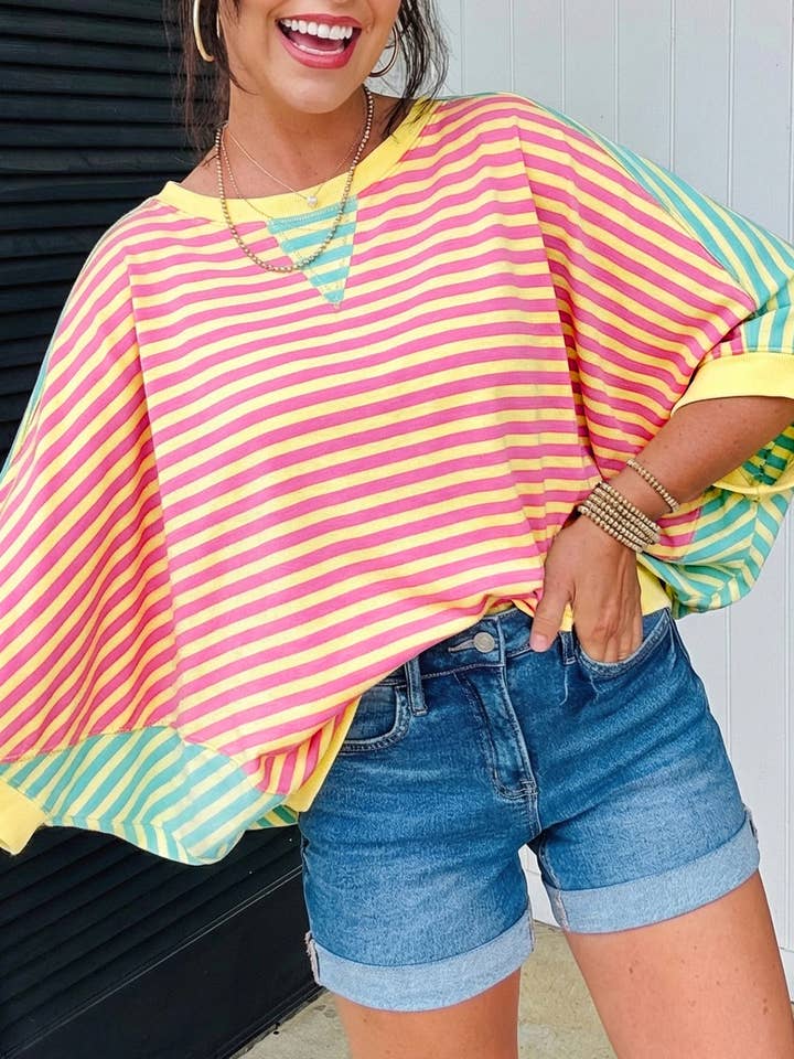Striped Oversized T Shirt Colorblock Casual Loose Top