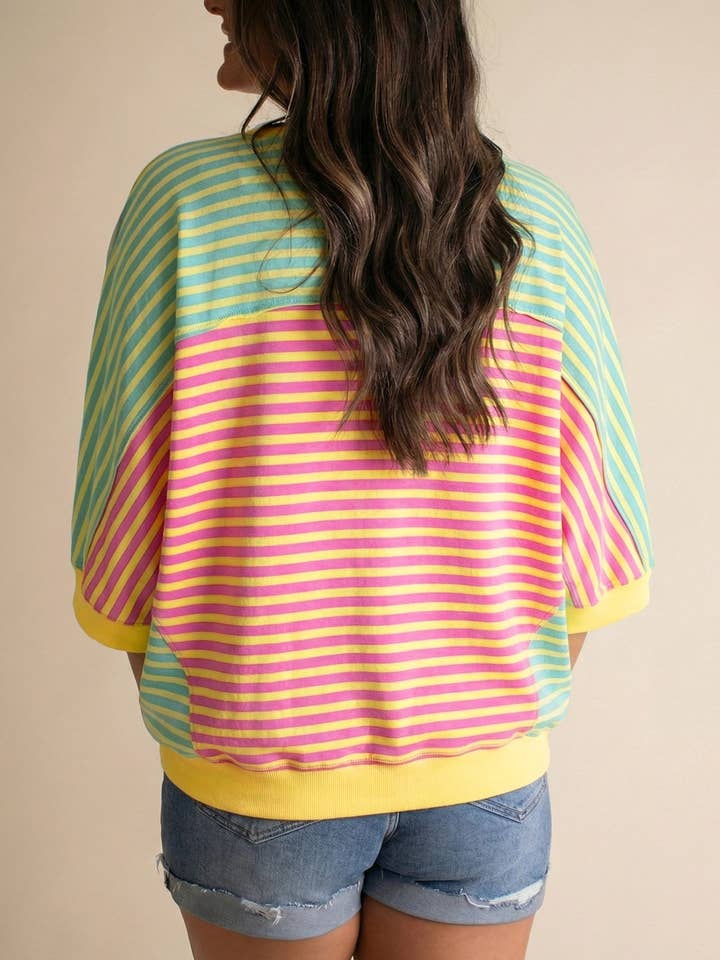 Striped Oversized T Shirt Colorblock Casual Loose Top